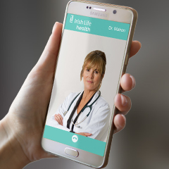 Smart phone displaying Irish Life Health digital doctor call